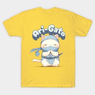 Ari-Gato kawaii white ninja thank you cat T-Shirt